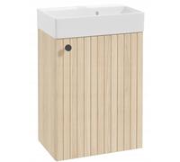 DomoDomo - Lavabo con armario de 50 cm colgante - Lavabo para invitados con armario bajo pequeño - Juego de lavabo con lavabo moderno - Mueble de baño con lavabo efecto madera