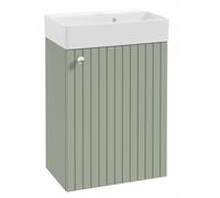 DomoDomo - Lavabo con armario de 50 cm colgante - Mueble de baño en color verde eucalipto con lavabo - Juego de baño compacto con grifo - Lavabo de invitados con armario bajo moderno
