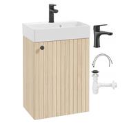 DomoDomo - Lavabo con armario de 50 x 70 cm colgante - Moderno juego de muebles de baño con lavabo - Mueble de baño pequeño para inodoro de invitados - Lavabo con armario bajo y grifo