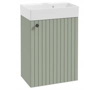 DomoDomo - Lavabo con armario de 50 x 70 cm colgante verde eucalipto - Armario de baño con lavabo moderno estriado - Lavabo con armario bajo - Armario para debajo del lavabo con asa