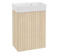DomoDomo - Lavabo con armario inferior de 50 cm colgante - armario de baño con lavabo moderno - armario bajo lavabo aspecto madera dąb Vicenza - armario de baño colgante para baño pequeño