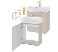 DomoDomo - Lavabo para invitados con armario de 50 x 30 cm - lavabo pequeño con armario bajo Cachemira mate - Mueble de baño para invitados con lavabo de cerámica - Juego completo