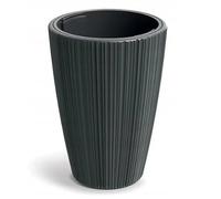 DomoDomo - Macetero de plástico acanalado con inserto alto gris oscuro 29,8 cm ORO