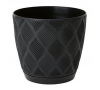 DomoDomo - Macetero de plástico ecológico negro con platillo 13,7 x 14,8 cm Flow Petite