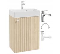 DomoDomo - Mueble de baño con armario de 50 cm para colgar - Juego de muebles de baño compacto para baños pequeños - Moderno juego de lavabo de roble