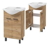 Domodomo - Mueble de baño con lavabo, 85 x 50 x 41 cm, mueble de baño de pie con cajón y armario inferior, lacado, elegante juego con lavabo de cerámica