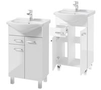 Domodomo - Mueble de baño con Lavabo, 85 x 50 x 42 cm, Mueble de baño de pie con cajón y Armario Inferior, Lacado, Elegante Juego con Lavabo de cerámica (Blanco) Mueble baño con Lavabo