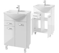 Domodomo - Mueble de baño con Lavabo, 85 x 55 x 42 cm, Mueble de baño de pie con cajón y Armario Inferior, Lacado, Elegante Juego con Lavabo de cerámica, Mueble bajo Lavabo Bianco - Lavabo con Mueble