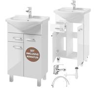 Domodomo - Mueble de baño con lavabo, 86 x 50 x 30 cm, mueble de baño de pie con cajón y armario inferior, lacado, elegante juego con lavabo de cerámica