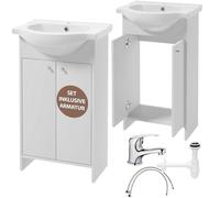 Domodomo - Mueble de Baño con Lavabo Bianco de 85 x 50 x 25,5 cm, Armario y Mueble Bajo para Baño