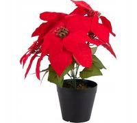 DomoDomo - Poinsettia artificial en maceta, 30 cm, color rojo, verde, decoración interior