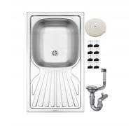 DomoDomo Wiktorian Fregadero empotrable de 1 cámara, acabado decorativo, acero inoxidable, incluye sifón, clips y cinta adhesiva, 760 x 435 x 150 mm