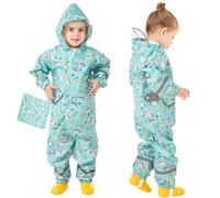 Domueay Chubasquero Niña Mono Impermeable Chaquetas Ligero Lindos Traje de Lluvia Plegable Capa de Lluvia con Detalles Reflectantes y Capucha 3-5 años, Verde
