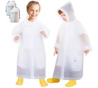 Domueay Chubasquero Niños Niñas Poncho Impermeable 2 Piezas Poncho Lluvia Ligero Transparente Reutilizable con Capucha Capa de Lluvia Plegable Transpirable Unisex, Transparente