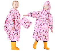Domueay Chubasquero para Niñas Poncho Impermeable Ligero Lindos Poncho de Lluvia con Capucha y Rayas Reflectantes Plegable Reutilizable Chaqueta Impermeable 7-9 años, Blanco
