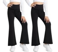 Domueay Leggings Acampanados para Niñas Pack de 2 Cómodos Mallas de Campana Cintura Alta Elástico Casual Pantalón Corte de Bota Bootcut Legging Infantiles Deportiva Ropa 7-8 años, Negro
