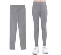 Domueay Leggings para niña, Transpirable Suaves Mallas, Gris Ligero Cintura Alta Elástico Casual Color Sólido Pantalones Largos, Ropa Deportiva Fitness Baile Escolar para niñas 5-6 años