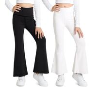 Domueay Leggings para Niñas Acampanados Mallas de Campana Pack de 2 Cintura Alta Elástico Suaves Pantalón Corte de Bota Bootcut Legging Infantiles Deportiva Ropa para 7-8 años, Negro Blanco
