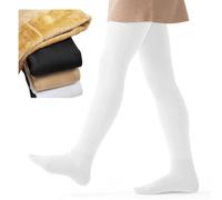 Domueay Medias Gruesas para niñas con Forro Polar, Invierno Termicas Opacas Mallas con pies, Elásticas Cómodas Leggings Pantimedias para Ballet, Danza, Escolares, 2-4 años, Blanco