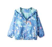 Domueay Niña Cazadora Capucha Chaquetas Abrigos Impermeables Unicornio Azul Arcoíris Casual Ligero Fino Manga Larga Cortavientos Primavera Otoño Ropa Chica 3-4 Años
