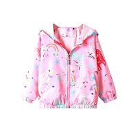 Domueay Niña Cazadora Capucha Chaquetas Abrigos Impermeables Unicornio Rosa Arcoíris Casual Ligero Fino Manga Larga Cortavientos con Cremallera Primavera Otoño Ropa 4-5 Años