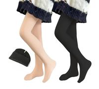 Domueay Niñas Térmicas Medias con Forro Polar, 2 pares, Suaves y Elegantes Mallas con pies Opacas de Invierno, Elásticas Pantis Ballet Danza Uniforme escolar para 8-10 años, Negro & Piel