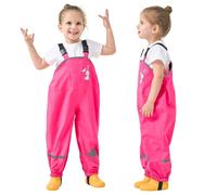 Domueay Pantalon Impermeable Niñas Niños Pantalón Barro con Tiras Reflectantes Peto de Lluvia Dibujos Pantalón de Lluvia Transpirable Exterior Ropa Impermeable Infantil 3-4 años, Conejo Rosa