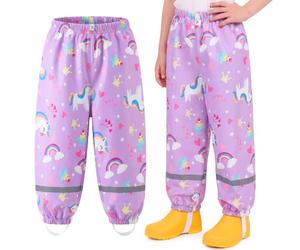 Domueay Pantalon Impermeable Niño Niña Estampados Transpirable 1-10 años | Pantalón de Lluvia, Reflectante, Sin Forro, Ligero, Pantalones Sobrepantalón, Ropa Colegio Exteriores Montaña Senderismo