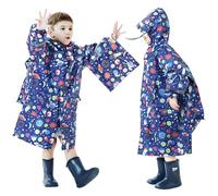 Domueay Poncho de Lluvia para Niños Impermeable Ligero Infantil 3-12 años | Capa de lluvia, Lindos, con Capucha y Reflectantes, Plegable Chaqueta, Unisex, con Espacio para mochila, Deportivos Escolares