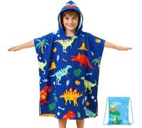 Domueay Toalla Poncho con Capucha para Niños, Microfibra Absorbente Diseño Tiburón Azul para Playa Surf Piscina Natación Toalla de Baño Suaves Albornoz para Niñas de 6-15 años, 75x180cm