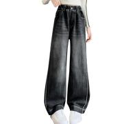 Domueay Vaqueros para Niñas, Baggy Cintura Elasticos Denim Jeans Pierna Anchos Pantalones Largo con Bolsillos Cómodo Casual Loose Moda Streetwear Infantil Ropa para 8-9 años, Gris