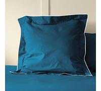 Don Descanso - Funda de Cojín Cuadrada 50x50 Algodón 100% Máxima Calidad, Tejido 180 Hilos, Color Azul Marino con Ribete Beige, Funda de Almohada para Cama, Suave, Fresca, Transpirable, Lavable a 30ºC