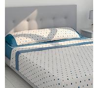 Don Descanso - Juego de Sábanas 3 Piezas Cama 90cm. Set de sábanas (Bajera, Encimera y Funda de Almohada) Tejido Polycotton Suave y Transpirable. Lavable 30º y Fácil Planchado (Lunares Azul)