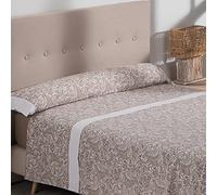 Don Descanso-Juego de Sábanas 3 pzs Mod. Nalui Beig para Cama 150cm (1xBajera, 1xEncimera y 1xFunda de Almohada) Tejido Polycotton Suave y Transpirable. Lavable 30º y Fácil Planchado