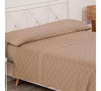 Don Descanso-Juego de Sábanas 4 Piezas GEA Beig para Cama de 160cm. Set de sábanas (1xBajera, 1xEncimera y 2xFunda de Almohada) Tejido Polycotton Suave y Transpirable. Lavable 30º y Fácil Planchado