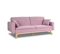 Don Descanso, Sofá Cama 3 plazas Reine, Tapizado en Tela, Sistema Apertura de Libro o Clic-clac, Medida sofá: 201x73x79 cm, Medida Cama: 201x99x42 cm, Incluye 2 Cojines, Rosa