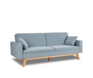 Don Descanso, Sofá Cama 3 plazas Reine, Tapizado en Tela, Sistema Apertura de Libro o Clic-clac, Medida sofá: 206x73x80cm, Medida Cama: 180x100cm, Incluye 2 Cojines, Azul