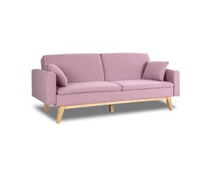 Don Descanso, Sofá Cama 3 plazas Reine, Tapizado en Tela, Sistema Apertura de Libro o Clic-clac, Medida sofá: 206x73x80 cm, Medida Cama: 180x100 cm, Incluye 2 Cojines, Rosa