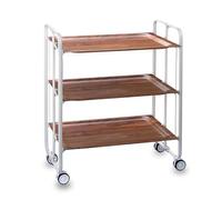 DON HIERRO - Carrito auxiliar con ruedas BAUHAUS, armazón metálico color blanco, 3 bandejas-Cedro