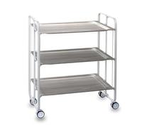 DON HIERRO - Carrito auxiliar con ruedas BAUHAUS, armazón metálico color blanco, 3 bandejas-Fresno