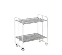 DON HIERRO - Carrito auxiliar plegable BAUHAUS con ruedas - Armazón metálico blanco, 2 niveles, 4 posiciones ajustables-Pino envejecido