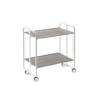 DON HIERRO - Carrito auxiliar plegable BAUHAUS con ruedas - Armazón metálico blanco, 2 niveles, 4 posiciones ajustables-Fresno