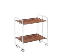 DON HIERRO - Carrito auxiliar plegable BAUHAUS con ruedas - Armazón metálico blanco, 2 niveles, 4 posiciones ajustables-Cedro