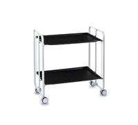 DON HIERRO - Carrito Auxiliar Plegable Bauhaus con Ruedas - Armazón metálico Blanco, 2 Niveles, 4 Posiciones Ajustables-Negro