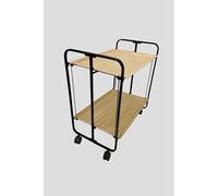 Don Hierro - Carrito Auxiliar Plegable Bauhaus con Ruedas - Armazón metálico Negro, 2 Niveles, 4 Posiciones Ajustables- Estantes Efecto alistonado