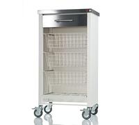 DON HIERRO - Carrito de Cocina Chelsea con encimera de Acero Inoxidable, 3 cestas metálicas, cajón, botellero y Ruedas con Freno - Fabricado en España - Blanco