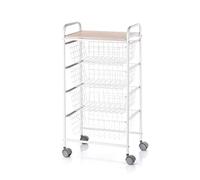 DON HIERRO - Carrito de Cocina, Carrito de Almacenamiento Fiesta, 4 cestas de Gran Capacidad, Blanco-Haya-