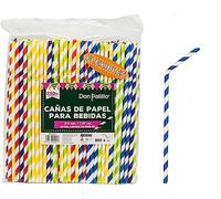 DON PALILLO - 250 Pajitas de papel de rayas de colores variados. 23 cms.100% biodegradables y compostables. Cañitas para fiestas, cumpleaños y celebraciones (1)
