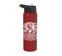 Don Quijote El Sueño Imposible Xilografiado Blanco Print Stainless Steel Insulated Water Bottle