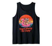 Don’t Worry Be Capy Capybara Flamingo Retro Sunset Summer Camiseta sin Mangas